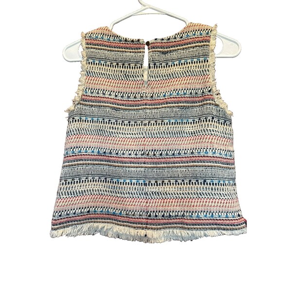 1. State Tweed Boxy Crop Sleeveless Top Fringe XS Antique White Multi Boho - Picture 3 of 8